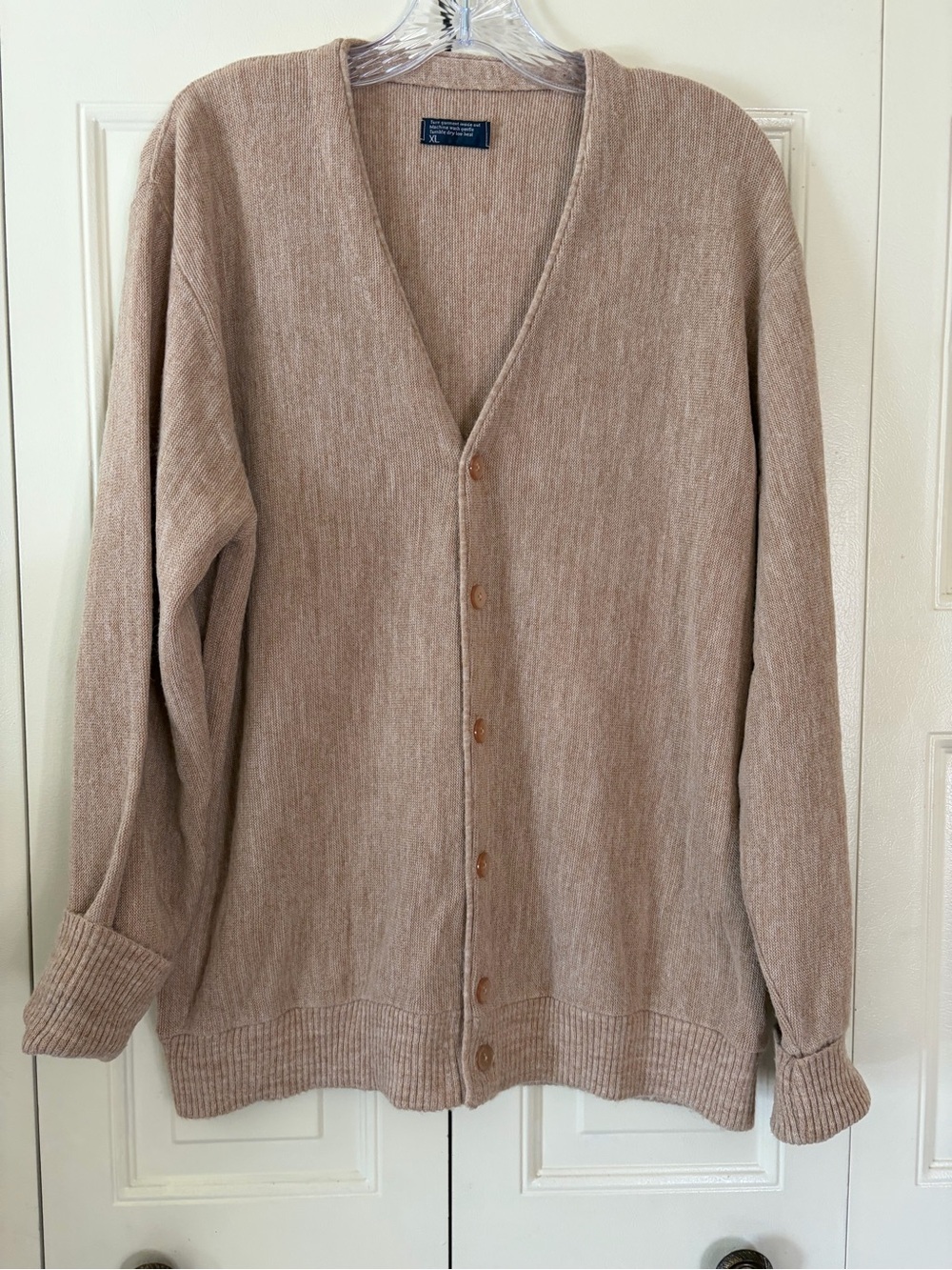 Vintage JCPenney Mens Grandpa Academic Preppy Cardigan Sweater Sz. XL  Wheat